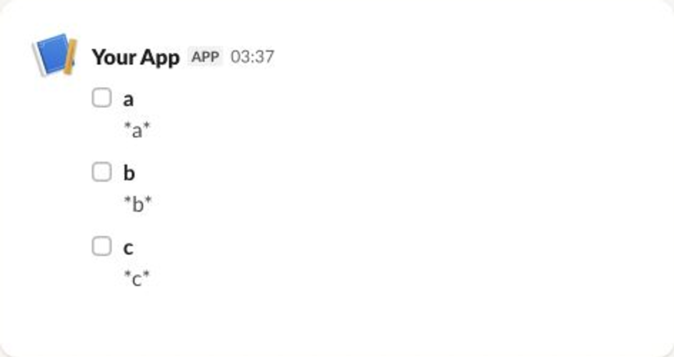 An example of the UI output of an Actions Block