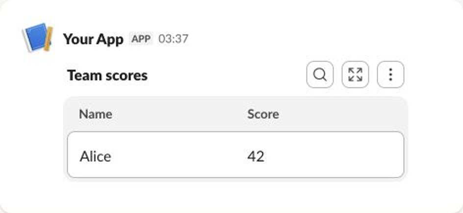 An example of the UI output of a Data Table Block